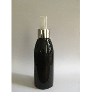 PET Flasche 150 ml schwarz mit Zerstuber in chrom