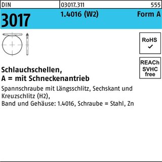 Schlauchschelle DIN 3017 W2 FormA 12- 20/9 C7 1.4016 galv.verz. 100St.