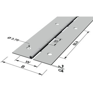 Stangenscharnier B.offen 32mm S.0,7mm 400mm Fe verms.P & G