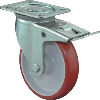 Lenkrolle D.125 Trgf.150kg m.Festst.PU 104x80 rot BS ROLLEN