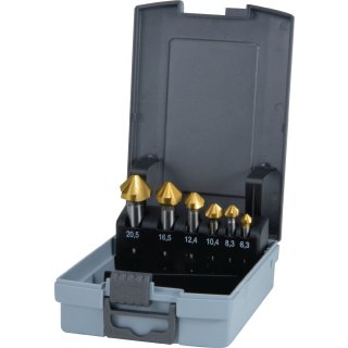 Kegelsenkersatz DIN 335C 90Grad 6,3-20,5mm HSS TiN 6-tlg.Ku.-Kass.RUKO