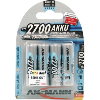 Akkuzelle 1,2 V 2700 mAh R6-AA-Mignon HR6 4 4St./Blister ANSMANN