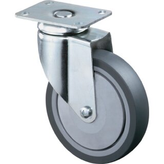 Lenkrolle D.125 Trgf.100kg m.Platte Gum.grau BS ROLLEN