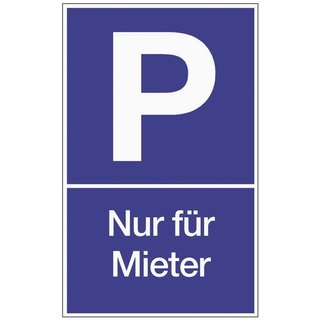 Parkplatzbeschilderung Parken f.Mieter L250xB400mm Ku.blau/wei