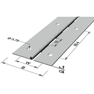 Stangenscharnier B.offen 20mm S.0,7mm 1800mm Fe verms.P & G