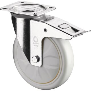 Lenkrolle D.125mm Trgf.450kg m.Festst.Ku.138x110mm weiß BS ROLLEN