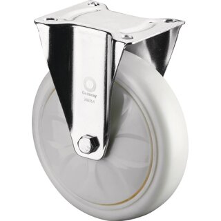 Bockrolle D.150mm Trgf.600kg Ku.Platte L138xB110mm Farbe Rl.weiß BS ROLLEN