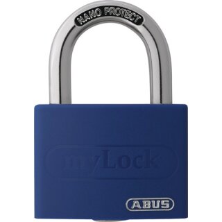 Zylindervorhangschloss T65AL/40 blau gl.Schlosskörper-B.43mm Alu.gl.