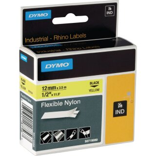 Schriftband Band-B.12mm Band-L.3,5m flexibles Nylonband schwarz auf gelb DYMO