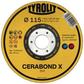 Schruppscheibe CERABOND X D125xS7mm gekr.INOX/Stahl Bohr.22,23mm TYROLIT