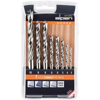 Holzspiralbohrersatz PCTM 8-tlg.D.3,4,5,2x6,2x 8,10mm HSS-Co5 ALPEN