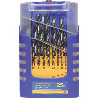 Holzspiralbohrersatz 012K 25-tlg.D.1-13mm 0,5mm steig.CV-Stahl FISCH-TOOLS