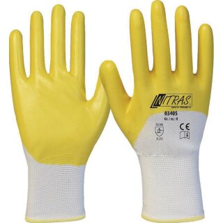 Handschuhe 03405 Gr.9 weiß/gelb PES m.Nitril EN 388 PSA II 12 NITRAS