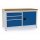Werkbank signalblau lichtgrau B1500xH859xT750mm Buche Multipl.40mm 3 Schub.1 Tür