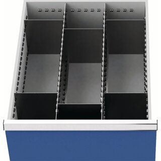 Schubladenunterteilungsmaterial Front-H.200mm 2Längs-/6Querteiler Schubl-B.450mm