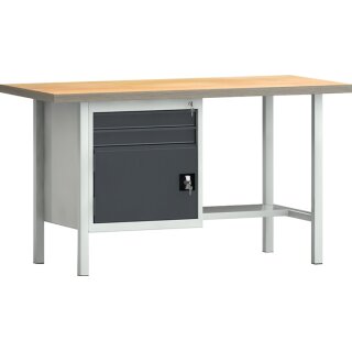 Werkbank PW 700 B1500xT700xH840mm Buche Multiplex lichtgrau grau 2 Schubl.1 Tür