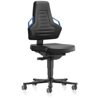 Arbeitsdrehstuhl Nexxit Rl.Kunstlederpolster schwarz Griff blau 450-600mm BIMOS