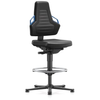 Arbeitsdrehstuhl Nexxit Gleiter+Fußring PU-Schaum schwarz Griff blau 570-820mm