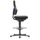Arbeitsdrehstuhl Nexxit Gleiter+Fußring PU-Schaum schwarz Griff blau 570-820mm