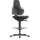 Arbeitsdrehstuhl Nexxit Gleiter+Fußring PU-Schaum schwarz Griff blau 570-820mm