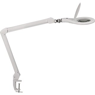 LED-Lupenleuchte Glaslinse 127mm (5 Zoll) Tischklemme weiß