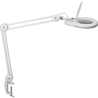 LED-Lupenleuchte Glaslinse 127mm 5 Zoll Tischklemme weiß m.Abdeckung,runder Kopf