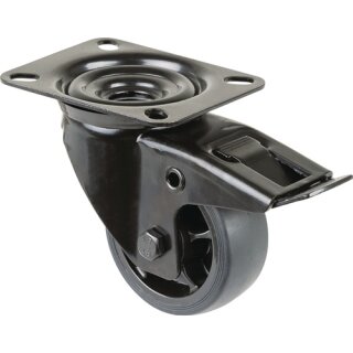 Lenkrolle D.80mm Trgf.100kg m.Festst.Gum.104x80mm schwarz BS ROLLEN