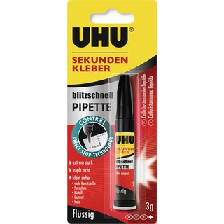 Sekundenkleber blitzschnell PIPETTE Control 3g farblos Tube UHU