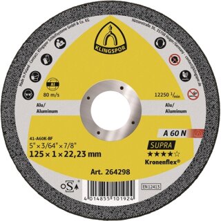 Trennscheibe A 60N Supra D125x1mm ger.Alu.Bohr.22,23mm KLINGSPOR