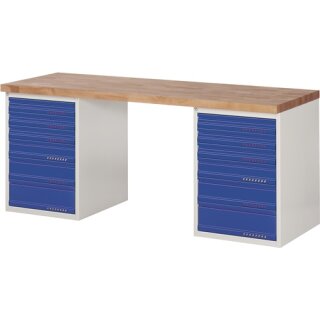 Werkbank Ser.BK 650 B2000xT700xH840mm Buche lichtgrau/blau 12 Schubl.TECWERK