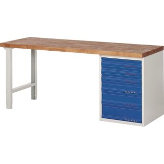Werkbank Ser.BK 650 B2000xT700xH840mm Buche lichtgrau/blau 6 Schubl.TECWERK
