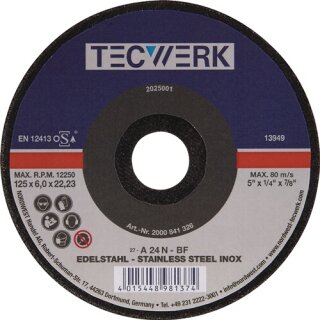 Schruppscheibe INOX D125xS6mm gekr.INOX Bohr.22,23mm TECWERK