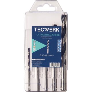 Holzspiralbohrersatz D.3,4,5,6,7,8,9,10mm 8tlg.CV-Stahl TECWERK