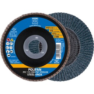 Fächerschleifscheibe PFC 115 Z 80 PSF/22,23 D.115xB.14xH.22,23mm Korn-Gr.80