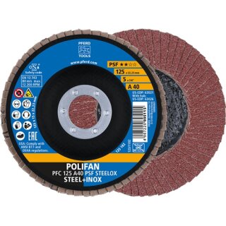 Fächerschleifscheibe PFC 125 A 40 PSF/22,23 D.125xB.15xH.22,23mm Korn-Gr.40