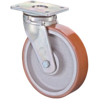 Schwerlast-Lenkrolle D.250mm Trgf.1300kg Guß-PU Platte L138xB110mm BS ROLLEN