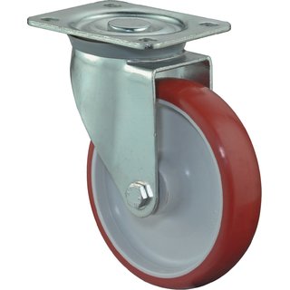 Lenkrolle D.125mm Trgf.150kg PU Platte L104xB80mm Farbe Rl.rot BS ROLLEN