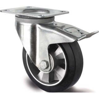 Schwerlastlenkrolle D.200mm Trgf.500kg Festst.Elastikgummi Bau-H.245mm TECWERK