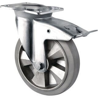 Schwerlastlenkrolle D.160mm Trgf.400kg Festst.Elastikgummi Bau-H.202mm TECWERK