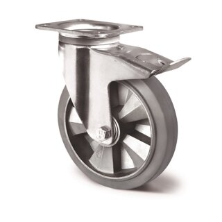 Schwerlastlenkrolle D.250mm Trgf.500kg Festst.Elastikgummi Bau-H.295mm TECWERK
