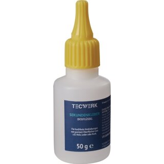 Sekundenkleber dickflüssig 50g farblos Flasche TECWERK