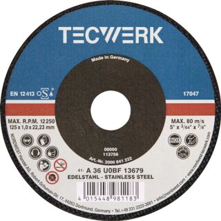Trennscheibe D125x1mm ger.Keramikkorn Bohr.22,23mm TECWERK
