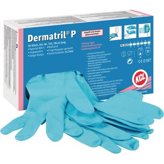 Einw.-Handsch.Dermatril P 743 Gr.7 blau Nitril 50 St./Box