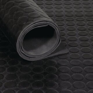 Gummiflachnoppenmatte B.1,5m L.10m D.3mm schwarz NR/SBR o.Gewebeeinlage TECWERK