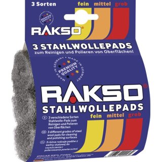 Stahlwollepad fein/mittel/grob 00/1/3 3x16g RAKSO
