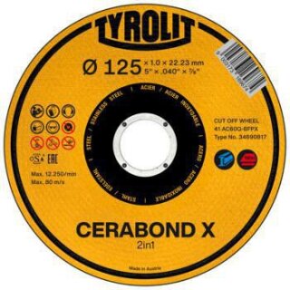 Trennscheibe PREMIUM CERABOND X D125x1,0mm ger.Bohr.22,23mm TYROLIT