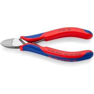 Elektronikseitenschneider L.130mm Form 0 Facette ja 2K-Hülle spiegelpol.KNIPEX
