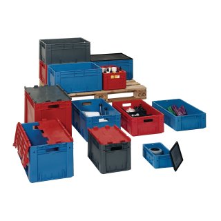 Transportbehälter L400xB300xH175mm rot PP Schwerlast Seitenwände geschl.