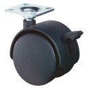 Kunststoffdoppelrolle m.Festst.D.40mm Trgf.30kg m.Platte...