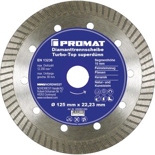 Diamanttrennscheibe Turbo-Top D.115mm Bohr.22,23mm superdnn 10mm PROMAT